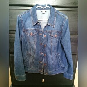 Denim Blue Jeans side and chest pockets jean jacket Sz L
